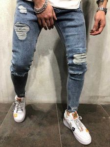 Herrenjeans 2021 Frühling und Herbst European American High Street Herren Slim Feet Scratched Denim Hose Trendy Youth Ripped