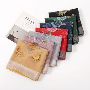 Floral Bordery Solk Silk Senk Women Hijab Sconhab para lenços lenços lenços de cashmere Pashmina Shawls Pure Pure and Wraps