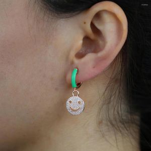 Hoop Earrings Women Jewelry Rose Gold Color Cute Smile Huggies With Zircon Paved Face Charms Dangle For Wedding Party