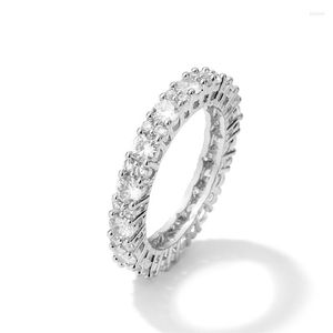 Br￶llopsringar Junzi Fashion Luxury Round Zirconia For Women Elegant Charm Gold Color Crystal Engagement Ring Smycken Par Gift