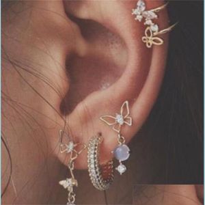 Dangle Chandelier Resin Rhinestone Women Earring Jewelry Butterfly Pattern Fashion Dangle Eardrop Ear Studs Cuff Clip Earrings Suit Dhasn