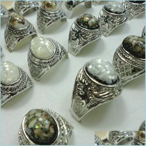 Z bocznymi kamieniami Sier Spating luksus bursztynowy opal man biżuterii vintage kolorystyczne centrum kamienia naturalnego Pierścienie starożytny kamień szlachetny 1053 Drop dhud8