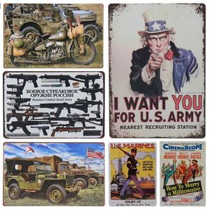 Uçak Araç Motosiklet Ordusu Sanat Metal Resim Dekorasyonu Vintage Route 66 Kalay İşaretli Plaka Poster Ev Dekoru Bar Cafe Metal Demir Sanat Plakları Boyutu 30x20cm