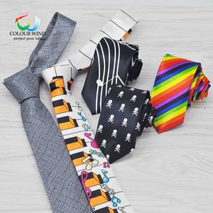Krawatten Lässige Herren-Krawatte aus Polyester, 5 cm breit, Totenkopf, schmale Krawatte für Jungen, Freizeit, Musik, Klavier, Regenbogen, gestreift, kariert, Gravata männlich