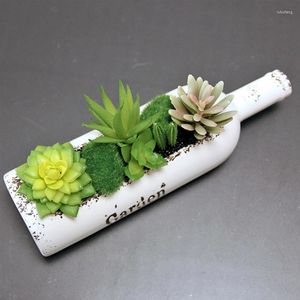 Dekorativa blommor Fake Potted Succulent Artificial Wine Bottle Small Plants Plastic Faux Cactus Ornament Garden Decor