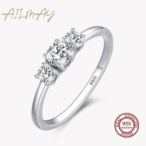 Bijoux fins Ailmay Real Sterling Silver Zircon Empilable Rings For Women Classic Romantic Wedding Statement Jewelry