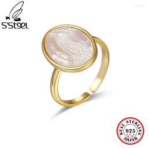 Pierścienie klastra S'Steel Angel Pierścień dla kobiet Sterling 925 Silver Shell Wedding Gold Vintage ANILLOS PLATA PARA MUJER Fine Jewellery