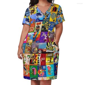 Plus Size Dresses Collage Of Jazz Festivals Dress Music Band Print Aesthetic Casual Women Summer V Neck Elegant GiftPlus