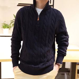 Suéter masculino designer suéter de lã zíper torção meia altura colarinho casual inverno tops bordado polo freestyle stand