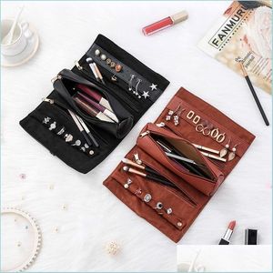 Jewelry Pouches Bags Jewelry Pouches Bags Organizer Women Makeup Storage Box Earring Portable Compact Foldable Elegant Design Travel Dhgwt