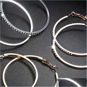 Hoop Huggie Fashion Hoop ￶rh￤ngen med Rhinestone Circle Simple Big Gold Color Loop for Women Drop Delivery 2022 Jewelry Earring DH4DS
