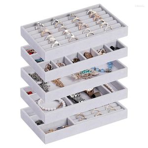 Jewelry Pouches Bags Jewelry Pouches Bags Organizer Tray 5 Pcs Stackable Veet For Der Storage Display Trays Showcase Brit22 Drop Del Dh0Zh