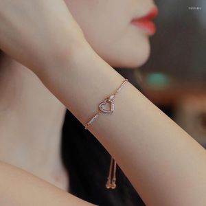 Charm Bracelets Rose Gold Peach Heart Bracelet Female Niche Design High-end Light Luxury Ins Girls Girlfriends