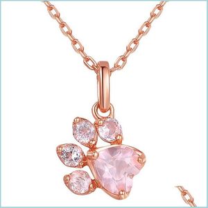 Collane con ciondolo Collane di moda Gioielleria raffinata Cristallo Cz Catena in oro rosa Girocollo Collana con pendente a zampa di animale Gatto Collier Compleanno G Dh6Gr