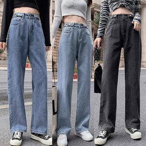 Women's Jeans Women's Spring And Autumn Retro Style High Waist Distressed Wide Leg Women Street Solid Color Slim Straight #G3