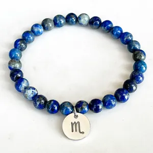 Strand MG1743 Fashion Womens Scorpio Zodiac Armband 6 mm lapis lazuli chakra yoga handled mala handgjorda naturliga ädelsten smycken