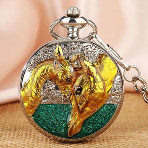 Pocket Watches Charm Golden Giraffe Silver Mechanical Hand Winding Watch Men Slice Buckle Fob Chain Vintage Manual Pendant Clock