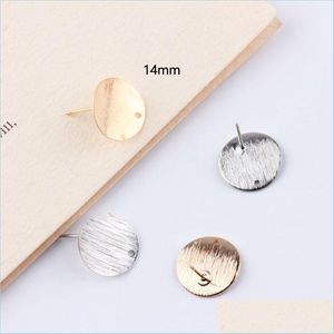 Stud 10Pc Top Made Stainless Steel Round Embossing Stud Earring Posts With Hole Gold Tone Diy Earrings Jewelry Making Supplies Drop D Dhrdf