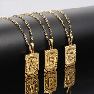 Chains Fashion Square Stainless Steel Letter Pendant Titanium Exquisite Carving A-Z Uppercase English Necklace Jewelry Gif