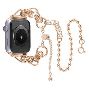 Luxury Bead Chain Strap For Apple Watch Band Ultra 49mm 8 7 6 5 4 3 2 SE Slim Stainless Steel Fashion Women Bracelet iWatch Series 44mm 42mm 40mm 38mm 45mm 41mm