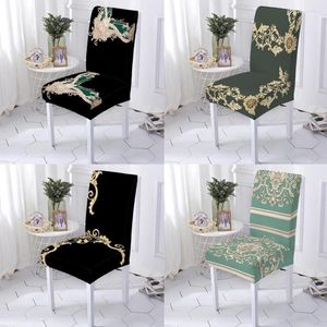 Chair Covers European Pattern Black Nordic P Stretch Dinner Room Anti-Dirty Kitchen Seat Cover 1Pc High Living Spandex S