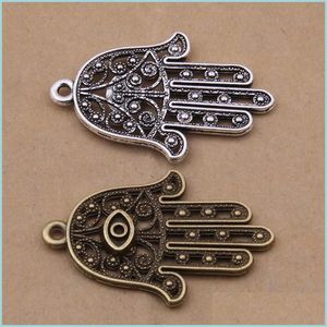 Charms 20 Pcs/Lot 28.2Mmx41.7Mm Antique Sier Plated Religious Big Size Hamsa Hand Charms Pendant For Diy Jewelry Making Wholesale 111 Dhmgk