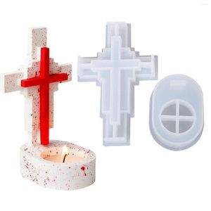 Ljushållare Cross Holder Mold Halloween Spooky Tealight Mold med basisilikformar för epoxiharts