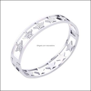 Bangle Bracelets Jewelry Stainless Steel s Bracelet on Hand for Women Gift Rhinestone Stars Charm Luxury Hard 2021 New d Dh8ls