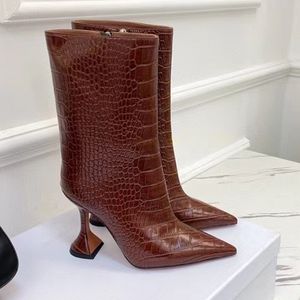 2022 New Style Lady Women Boots Batent Patent Sheepes Sheepeske Leather Highled High Cheels Pynge Tye Toe Bareies Dress Dress Dress Snaker Zip Zip Siz 34-43