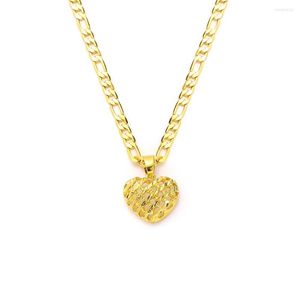 Pendant Necklaces Reseau Spacing Heart 14k Solid Yellow Gold GF Italian Figaro Link Chain Necklace 24" 3 Mm Womens