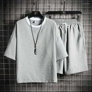 Men's Tracksuits Summer Casual Men Design Track Set Linen Cool Short Sleeve T Shirt and Shorts 2 Pieces Couples Korean Fashion