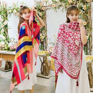 Halsdukar 2022 twill tryckt bomull och linne nationell stil halsduk termiska damer solskade sjal f￶r kvinnor