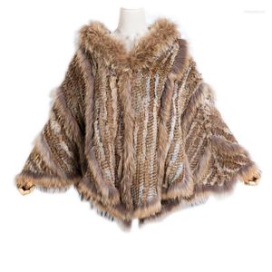 Women's Fur 2022 Russian Europea Fashion Warm Ladies Large Poncho Hooded Raccoon Dog Trimming Big Hood Cape Shawl Fast Shipp