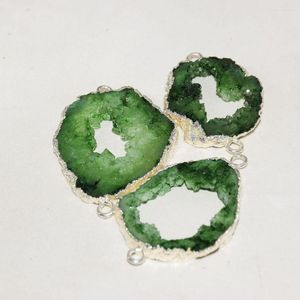 Colares de pendentes grandes conector de pedra verde druzoso para jóias fazendo mulheres 2022 Gold tzel geode slice hole agates stones