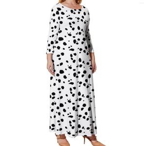 Vestidos de tamanho grande vestido de impressão de cachorro dalmácia pontos fofos de rua estilo boêmia feminina manga longa elegante maxi vestido