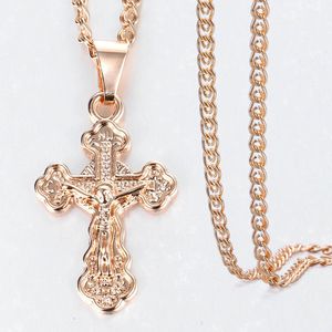 Fashion JewelryNecklace Cross Crucifix Clear Crystal Pendant Necklace For Men Women 585 Rose Gold Color Prayer Jesus Snail Link Jewelry ...