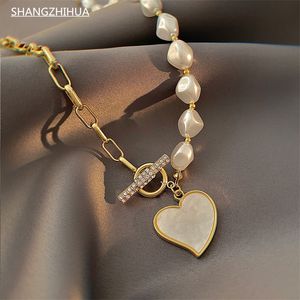 Tillbehör S Jewelrynecklace Shangzhihua Trend Light Luxury Pearl Hollow Chain Clasp Necklace Heart Pendant Fashion Women s N