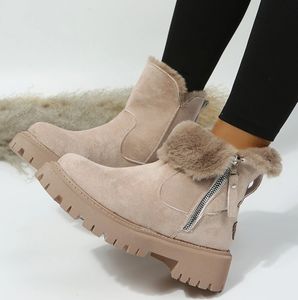 Women Ankle Snow Boots Winter Warm Plush Shoes Fashion Designer Platform Boots Gladiator Non-slip Flats Fur Boots Plus Size 35-42