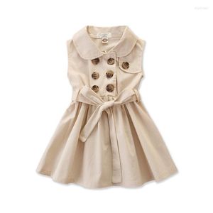 Vestidos de menina 2022 Baby Sleesess Belt Summer Dress Girls Kids Casual Casual Trench estilo crianças roupas vestido