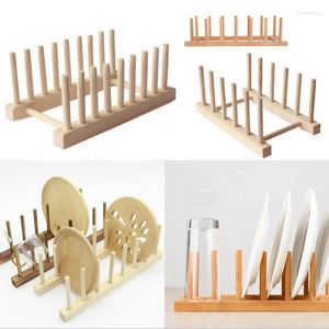 Krokar DIY Bambu Drainer Träskålstack Tallrikar Hållare Kök förvaringsskåp Organiser för skål/skärbräda/tallrik/kopp/kruka lock