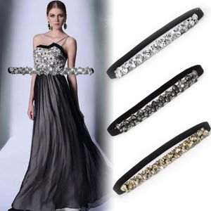 B￤lten 2022 Kvalitet Rhinestone Elastic Belt Women Dress Full Crystal Black Female Coat Down Fashion Luxury Ladies Accesories