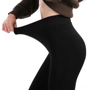 Women's Leggings Winter Warm Leggins Solid Color Velvet High Waist Stretchy Black T221020