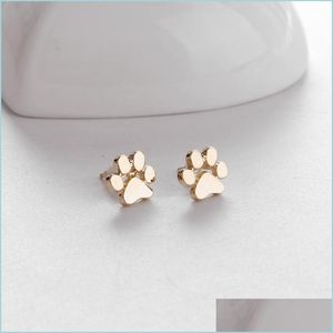 Stud Hollow Pet Cat Dog Lover Paw Print Stud örhängen Valp Memorial Minimalist Earring Cute Animal Footprint Gold Sier Plated 87 Dro Dhi0n