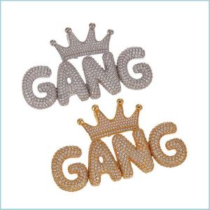 Pendant Necklaces Hip Hop Iced Out Crown Bubble Words Custom Name Cubic Zircon Chain Pendants Necklaces For Men Jewelry 434 Q2 Drop D Dhscd