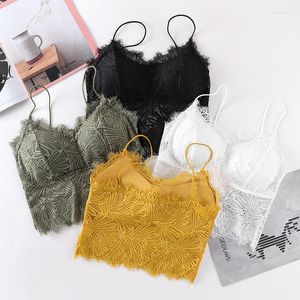 Bustiers Corsets French Lace Bralette Bra Sexy Wireless Women Tube Tops Pink Brasフルカップショルダーストラップパッド女性下着花