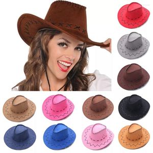 Boinas moda moda vintage cowboy hat estilo ocidental camurça ampla jazz feltro chapéu fedora acessório de vestido sofisticado para homens mulheres mulheres