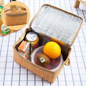 Geschirr Sets 1/2 stücke Wasserdichte Rattan Mittagessen Taschen Lagerung Container Tragbare Box Große Kapazität Picknick Camping Werkzeuge