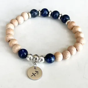 Strand MG1733 New Design Sagittarius Zodiac Bracelet For Women 8 MM Woodbaeds Sodalite Chakra Wrist Mala Handmade Gemstone Jewelry