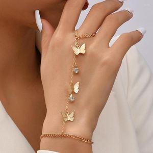Link bransoletki 2022 Butterfly Crystal łańcuch palec dla kobiet złoty kolor pierścienia