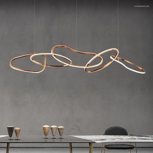 Lampadari Modern Rose Gold Circle LED Ligthing Lustre Home DiningRoom Decor Lampadario Lampada da interno Bar Hanging Lights Fixtures